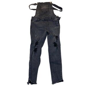 True Craft Women's Denim Overalls Large Black Distressed Skinny Casual Y2K